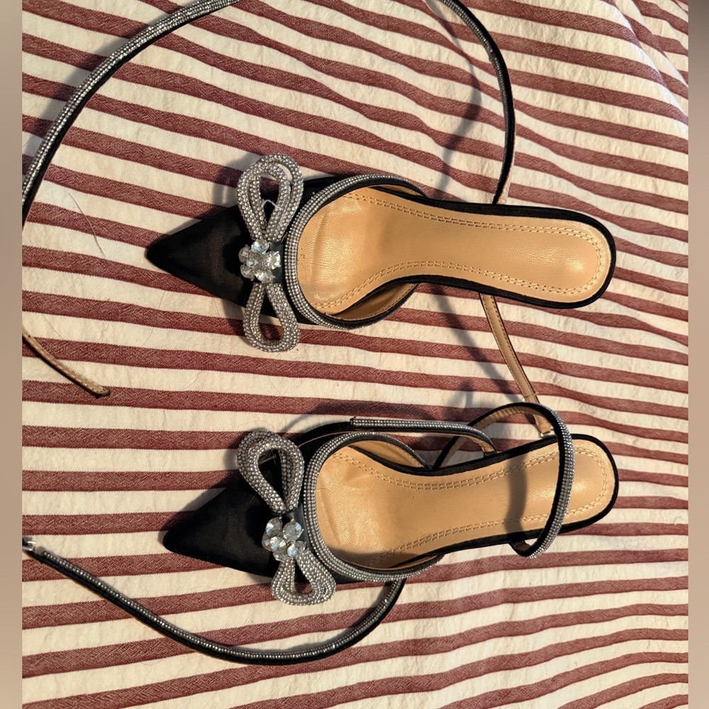 Elegant Black Women's Shoes with Rhinestone Bow size 34